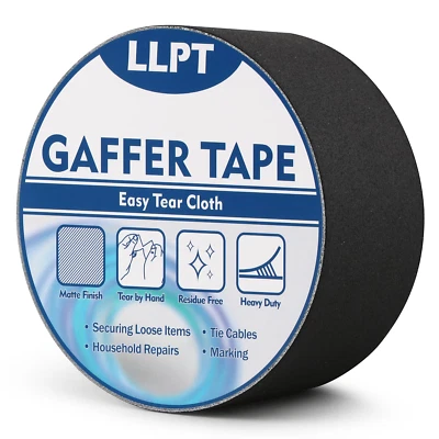 Gaffers Tape Black 2" X 16.5 Yards Matte Non Reflective Easy Tear Residue Free H