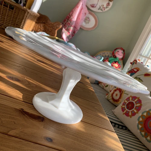 Vintage Indiana Glass WHITE MILK GLASS TEARDROP FOOTED CAKE STAND PLATE 10 7/8”