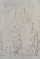 SCUOLA ITALIANA XIX SECOLO OLD DISEGNO MATITA SU CARTA STUDIO DI SACRA FAMIGLIA