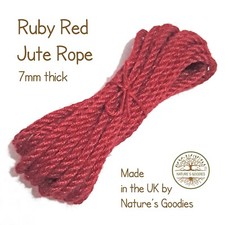 Ruby Red Colour 6m x 7mm Thick Coloured Jute Rope for Arts Crafts Ropework