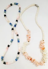 Vintage Set of 2 Puka Shell Heishi Multi Colored Necklaces 18" L