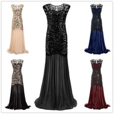 Deluxe Lady Gatsby Dress 1920s Flapper Costume Long Sequin Vintage Party Evening