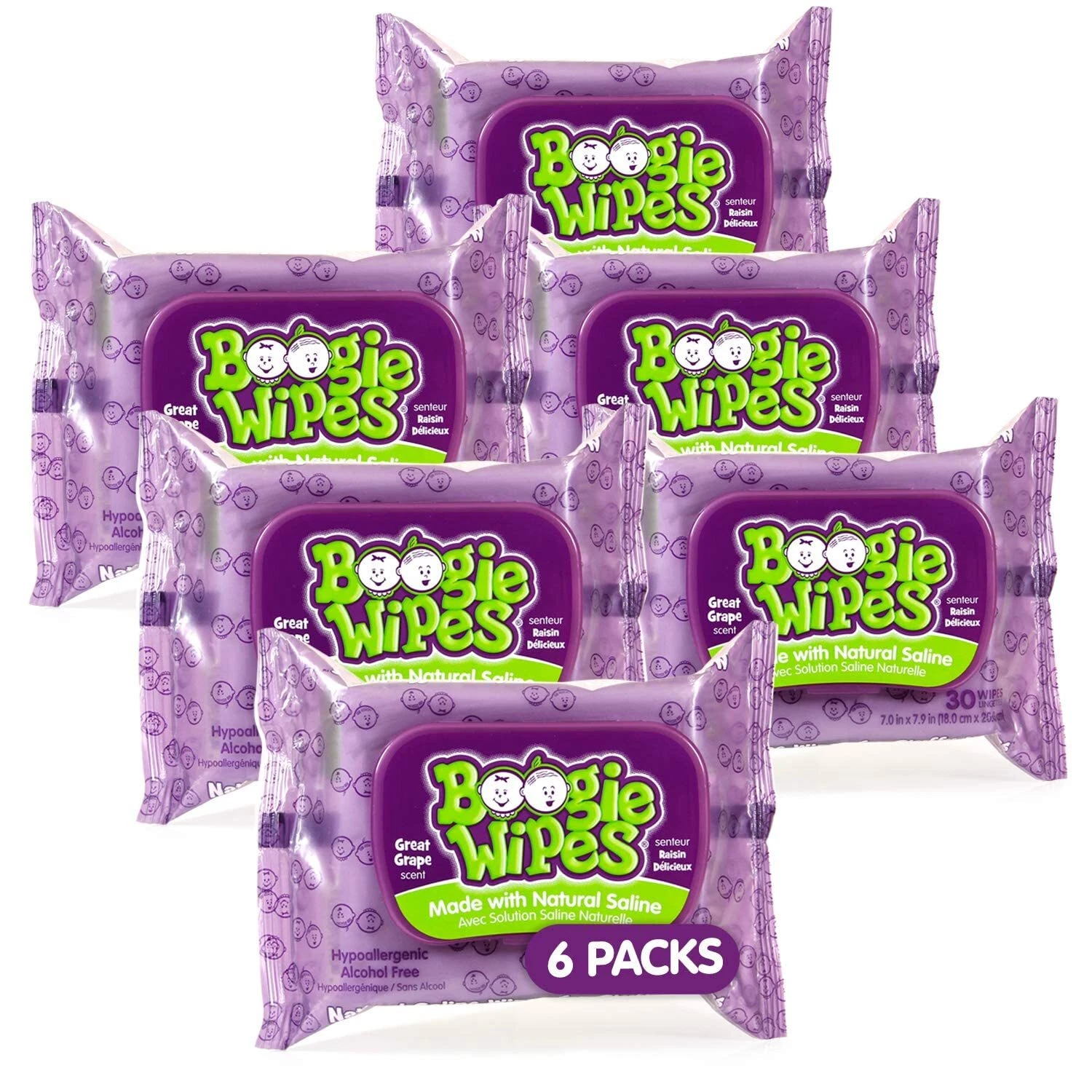 Boogie Wipes Grape Scent Saline Wipes 30 Count Gentle Clean for Kids