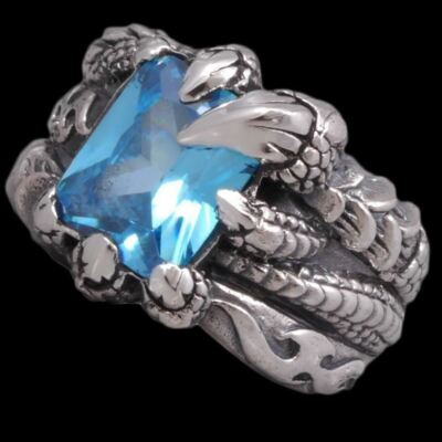 BLUE TOPAZ DRAGON CLAW FLAME FIRE WARRIOR 925 STERLING SOLID SILVER MENS  RING