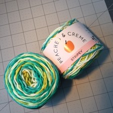   28 Lot of 2 Peaches n Cream Yarn 204 yds 4 oz Total 100 Cotton Green Stripe
