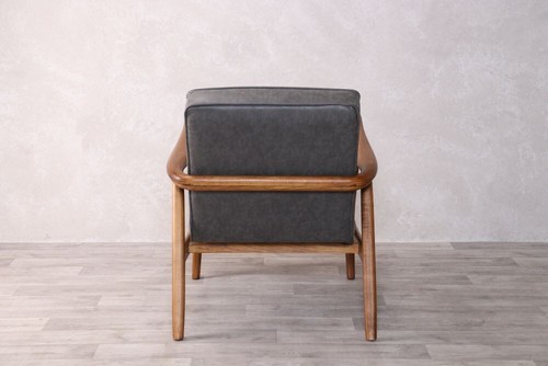 GREY ARMCHAIR FAUX LEATHER RETRO STYLE ARMCHAIR MID-CENTURY MODERN CHAIR - Picture 3 of 13