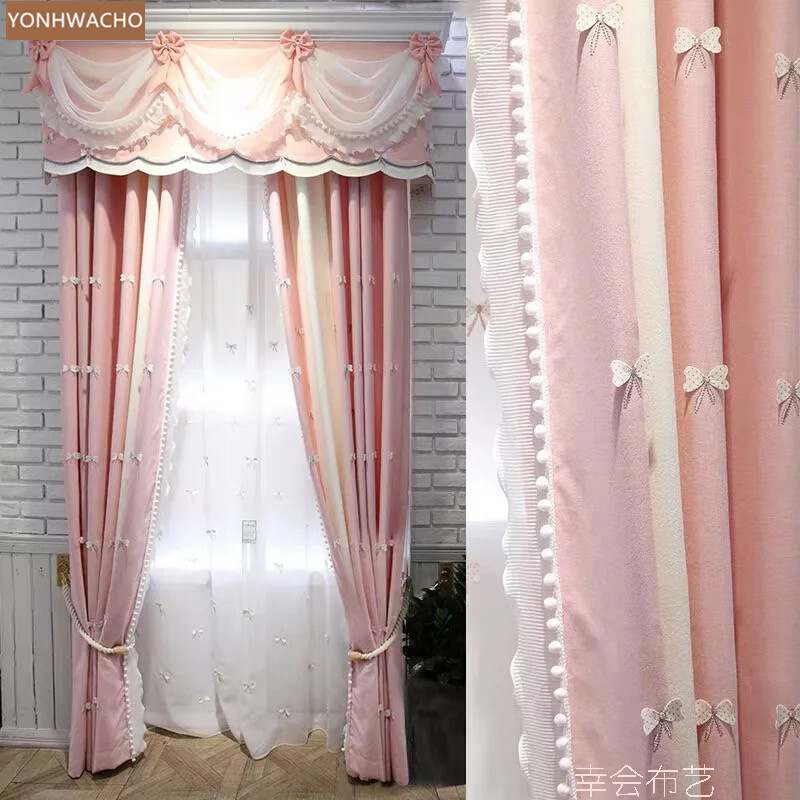 Romantic lace pink pastoral princess cloth blackout curtain