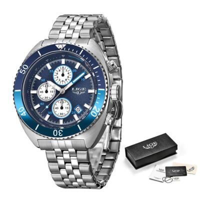 LIGE Herren Armbanduhr Quarz Analog Chronograph Wasserdicht Herrenuhr OVP