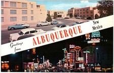 Postcard - Greetings from Albuquerque, NM - Central Ave./Univ. of NM, 1960s (A6)