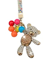 Luxury Rhinestone Bear with Balloons Keychain, Keyring, Bag Charm Accessory