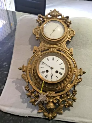 Rare Large Antique French Bronze Compendium Cartel Wall Clock-19th Century