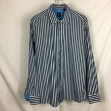 Hugo Boss Mens Long Sleeve Dress Shirt Contrast Flip Cuff Multi-Color Striped XL