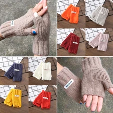 Womens Half Finger Fingerless Warm Winter Gloves Wrist Hand Warmers Knit Mitten⇘