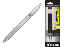 Pilot G2 Limited Metal Gel Pen .7mm Silver Barrel Black Ink Refill Office School