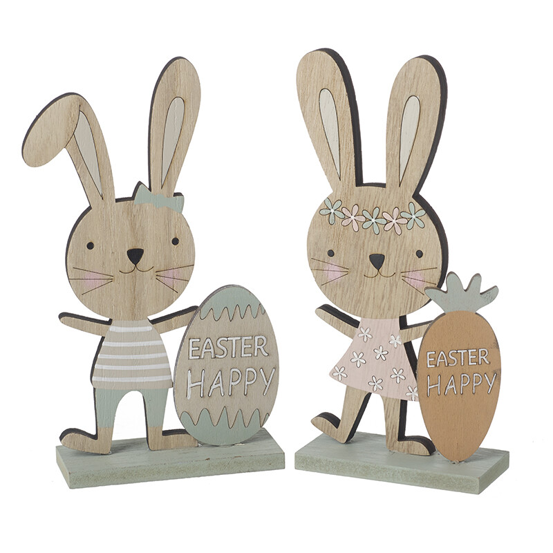 Heaven Sends Wooden Easter Bunny Decorations Set of 2 Homeware Ornaments