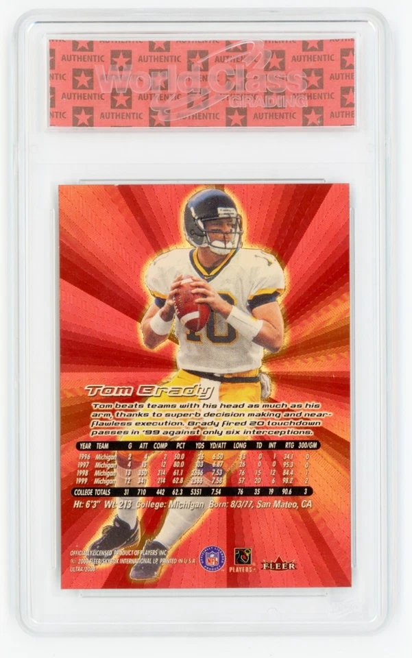 2000 Fleer Ultra  Tom Brady Gold Refractor RC Rookie WCG  Mint 10 - Image 2 of 2