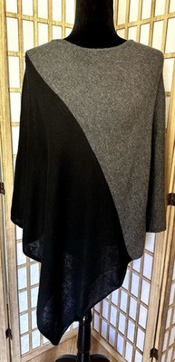 Celeste Women s Cashmere/Wool Sweater Poncho One Size Black/Gray Soft EUC