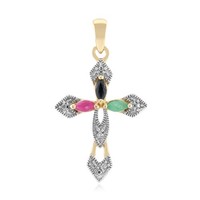 Cavill KreuzanhäNger 925 Sterlingsilber Gold Rubin Smaragd Saphir 0,46Ct
