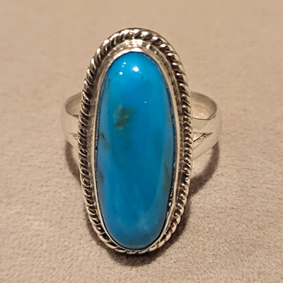 Vintage Navajo Burt Francisco BKF Sterling Silver Turquoise Ring Size 8.75-9, 7g