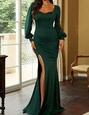 Missord Size Small (4-6)Elegant Green Wedding Party Dress Women Lantern Sleeves