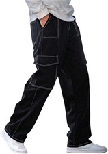 Men's Baggy Cargo Pants Y2K Wide Leg Streetwear Casual Denim Trousers