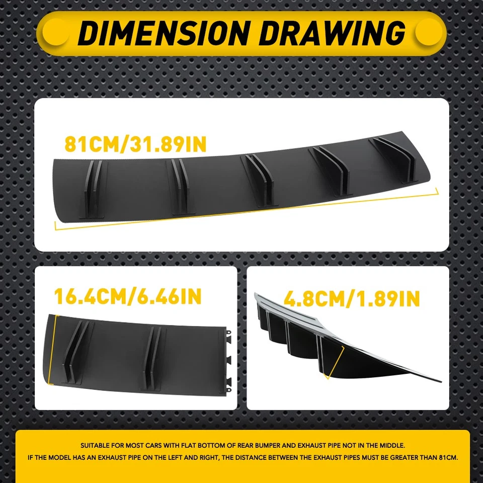 Diffuser Lip Bumper Shark Spoiler Fin Splitter Wing 5 Fins Rear Universal Black - Image 3 of 4