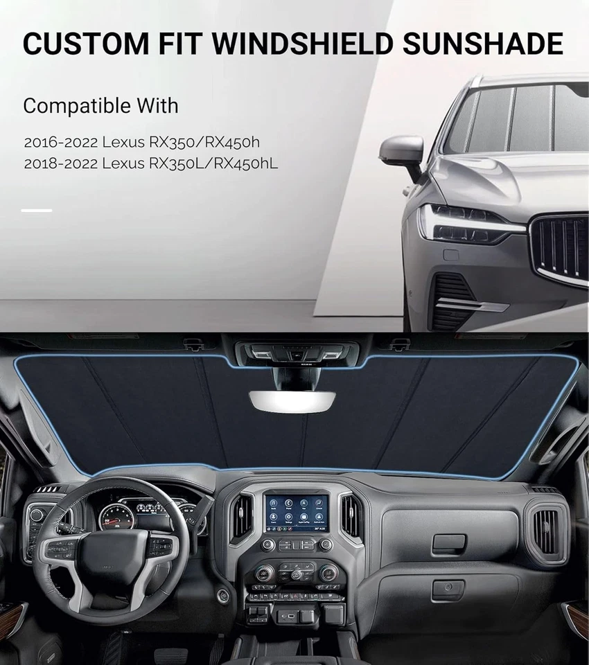 Windshield Sunshade for Lexus RX350/RX450h 2016-2022 RX, Grey(Safeguard)  - Image 2 of 4