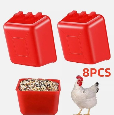 Hanging Feed & Water Cage Cups Chickens Poultry ua, 8 Pcs Red Plastic,1 Pint