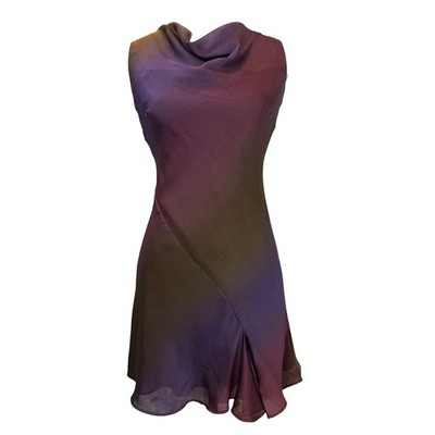 VTG Allen Schwartz Sz 2 Rainbow Ombre Cowl Neck Mini Dress Purple Green Y2K 90's