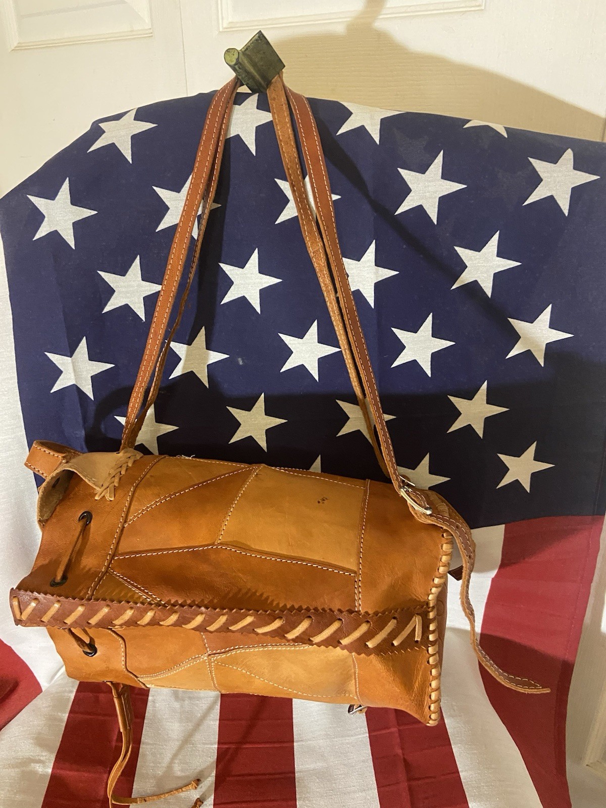 Patchwork Leather Drawstring Shoulder Bag Brown T… - image 2