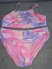 Wonder Nation Girls 2-Piece Floral Bikini Set Bralette Top Pink Purple L 10-12