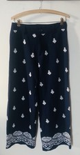 Elie Tahari Womens 8 Navy Blue White Embroidered Linen Blend Pants Pockets