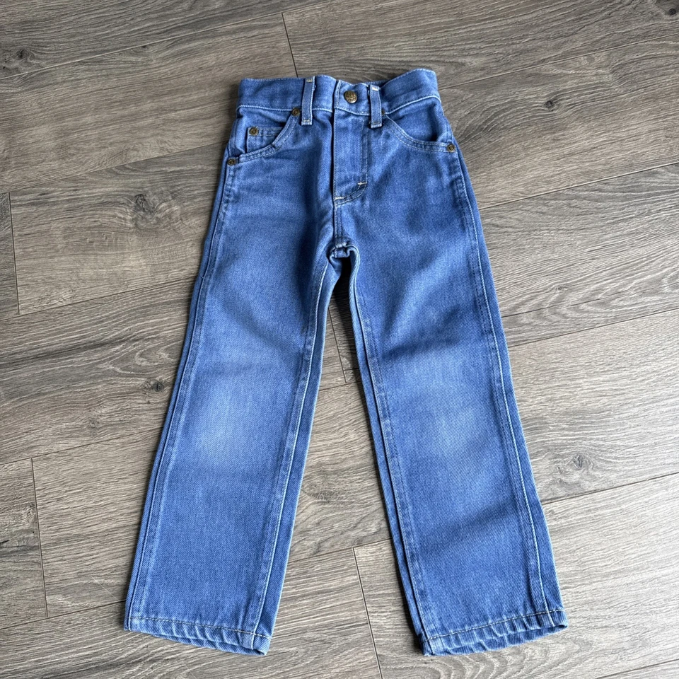 Jeans Lee Denim Vintage Niños 4 Slim EE. UU. Cremallera 50/50 Unisex/Campana Hecha en Unión Foto 3 de 4