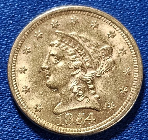 1854 $2.5 Liberty Head Gold Quarter Eagle Coin.  Nice Condition