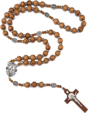 Rnivida Handmade Wood Beads Rosary for Men, Wooden Bead Rosary Necklace with Mir