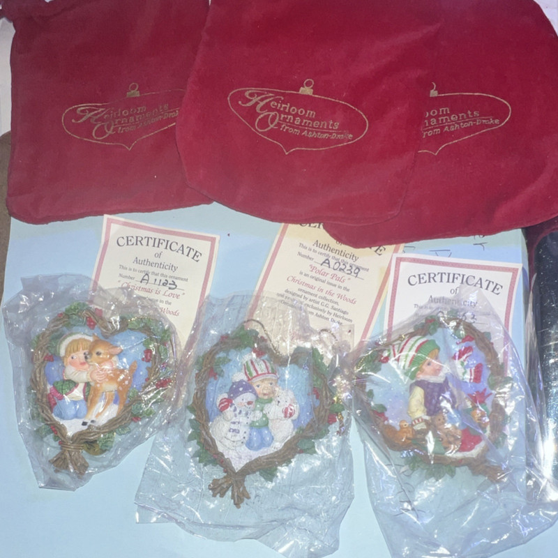 Ashton-Drake Christmas in the Woods Resin Ornaments Set of 3, Artist Designed