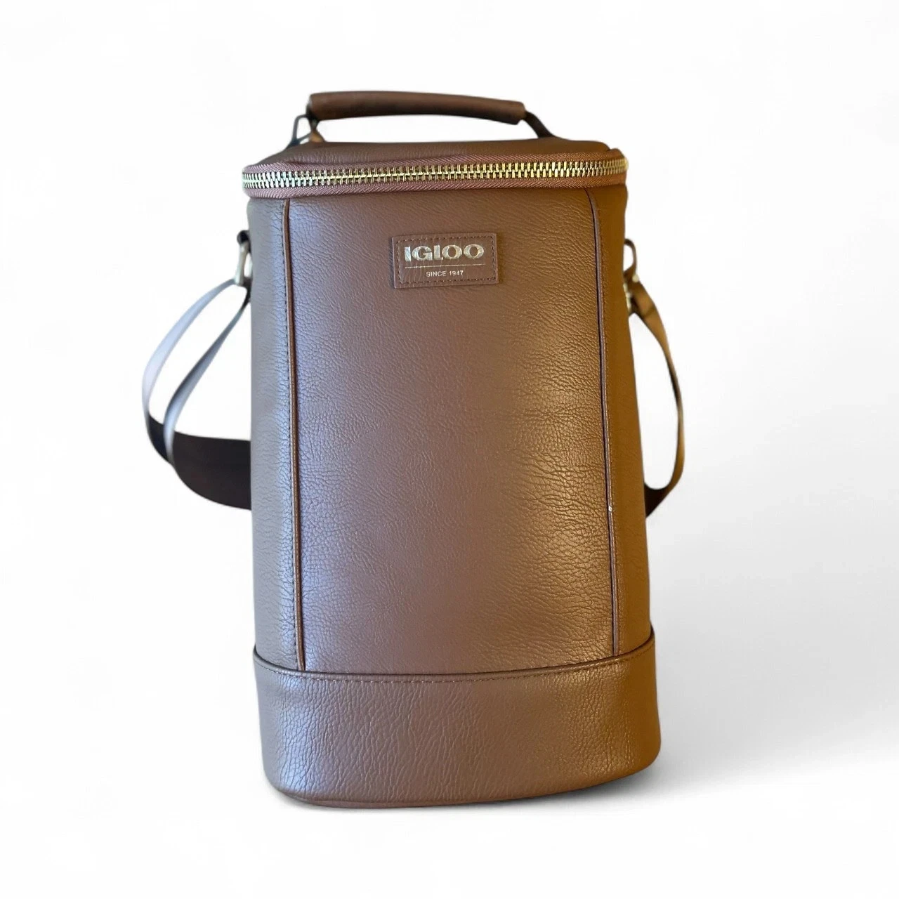 Igloo Luxe Insulated Beverage Tote Vegan Leather Cooler Bag Brown