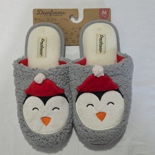 Dearfoams Cozy Comfort Women's Holiday Penguin Slip-On Fleece Slippers Size 7-8