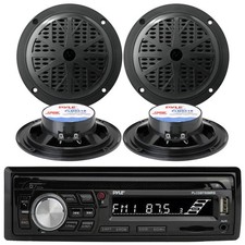 4x Black 5.25" Pyle Speakers, PLCDBT95 USB CD Bluetooth Marine Radio Receiver