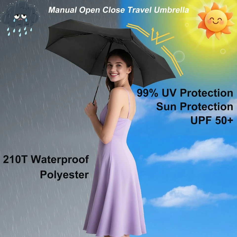 Paraguas de Viaje Compacto con Estuche Sol y Lluvia Traje Ligero Pequeño y Compacto... Foto 4 de 4