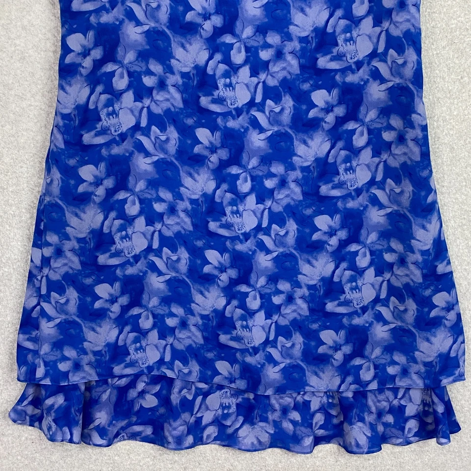 Leslie Fay Dress Womens 18 Blue Floral Sheer Lined Layerd Short Sleeve Back Zip - Image 3 of 4
