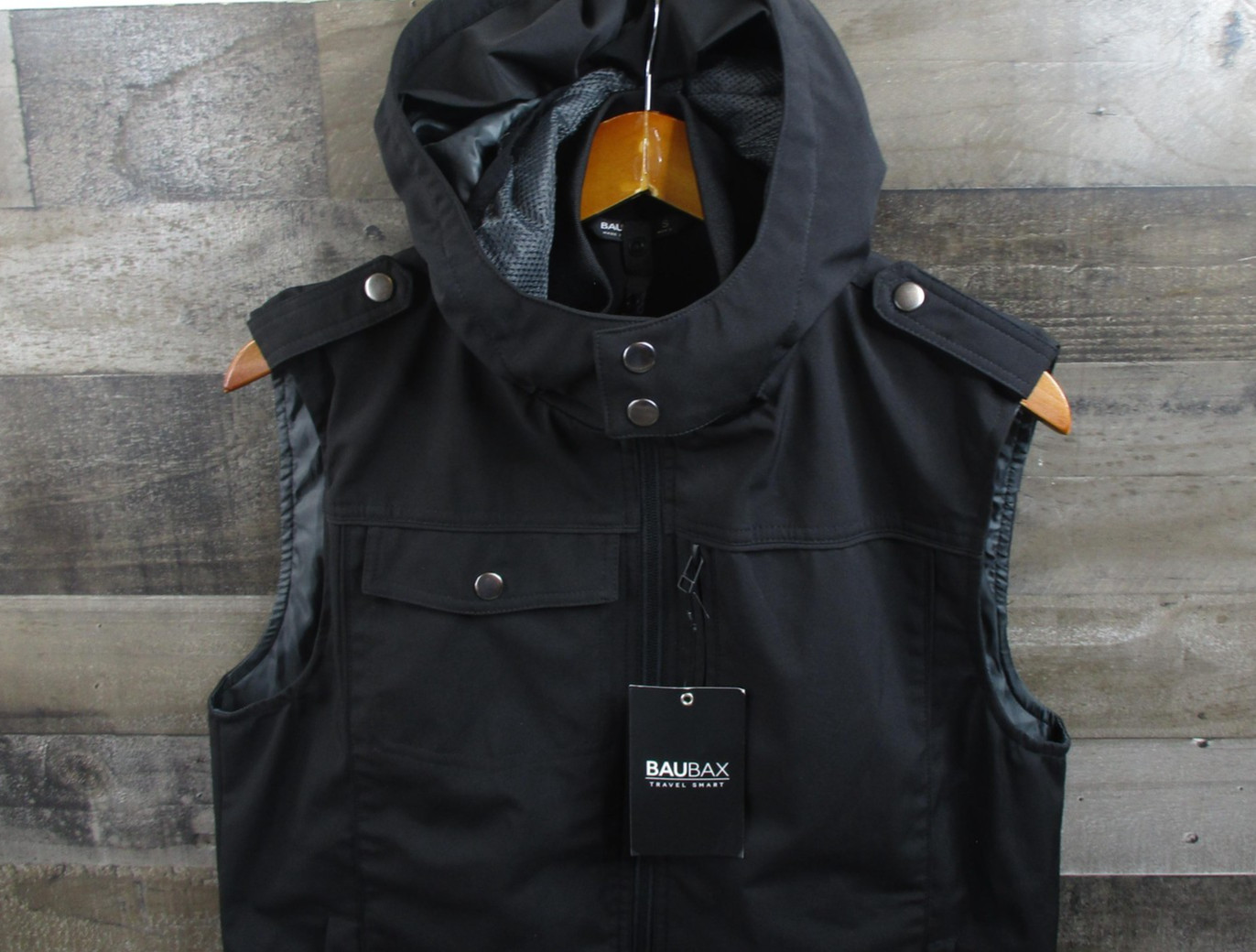 BauBax Vest Mens Small Water Resistant Hooded Travel Smart Lightweight Jacket - second product detail image