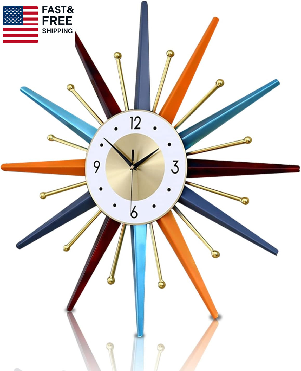 Large Wall Clock 22 Inch Mid Century Wall Clocks Starburst Clock Non Ticking Ba