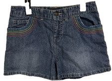 Route 66 Girls Denim Jean Shorts Mide Rise Embroidered Rainbow Pockets Size 16