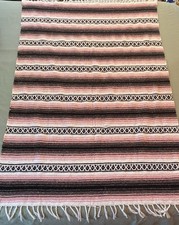 Authentic Delmer Mexican Falsa Blanket Woven Black Pinks White BEAUTIFUL  