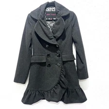 Betsey Johnson Charcoal Wool Ruffle Trench Coat 2
