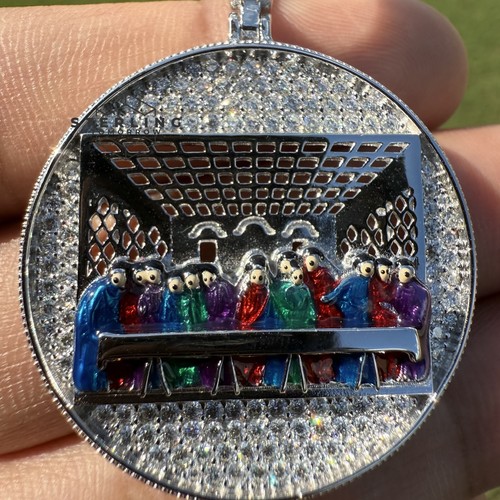Moissanite Last Supper Pendant Iced Out 1.6 CTW VVS Passes Testers + Steel Cuban - Picture 7 of 8