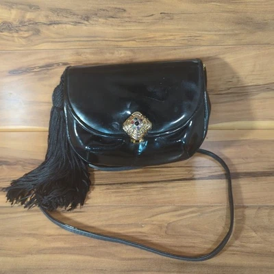 Vintage Purse Judith Leiber Womens Handbag Clutch Floral Gem Stone Black - Image 1 of 4