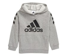 Adidas Block Fleece Hooded Boys Active Hoodies Size 5, Color: Grey/Black