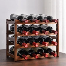 16 Bottle Wooden Wine Rack 4 Tier Free Standing Storage Holder Retro Shelf